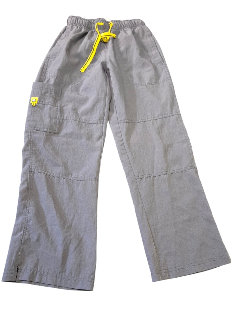 WonderWink Gray Straight Leg Pants with Yellow Drawstring Small Petite